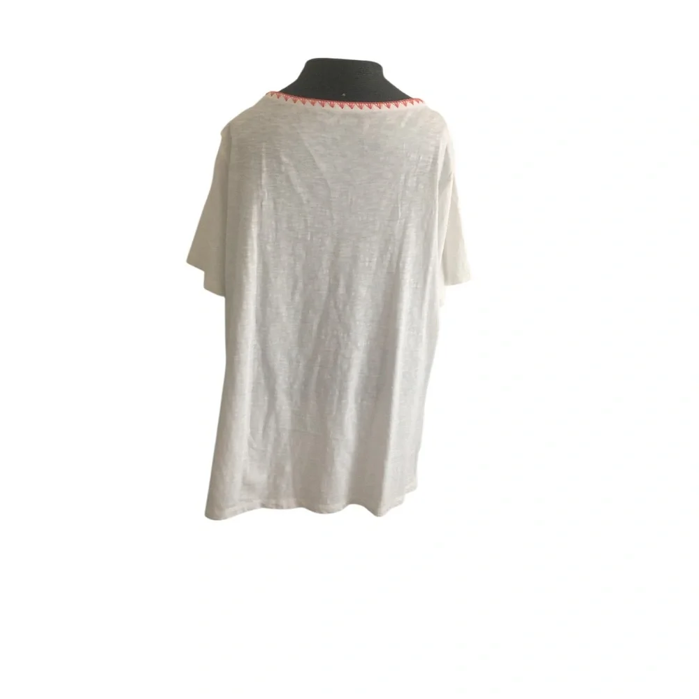 Talbots White Top with Red Embroidered Yoke